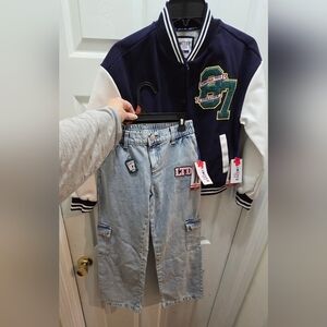 Limited Too Light Kids Bomber Jacket And Jeans Set, Size 10